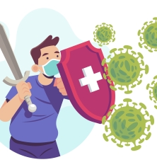 Person fighting virus illustrated